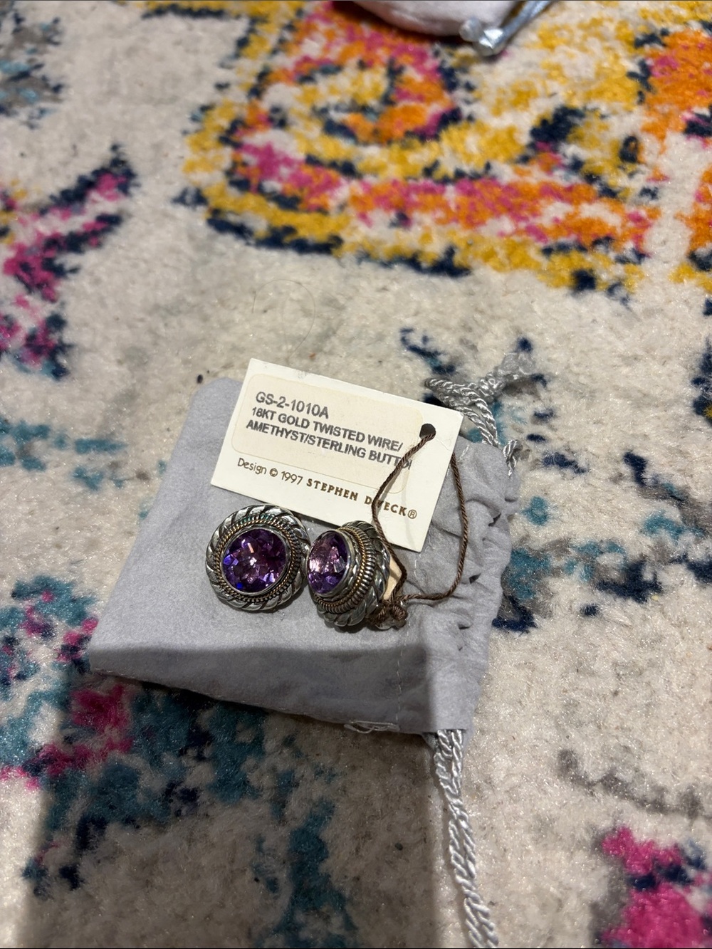 Stephen Dweck Amethyst Center Sterling Twisted Wire Button Earrings - Purple